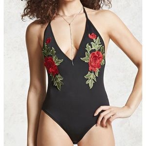 Forever 21 Rose embroidered bodysuit